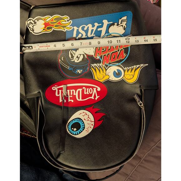 RARE NEW Von Dutch Large Multi-Flying Eye Graphic Backpack Streetwear Y2K Black main image 8